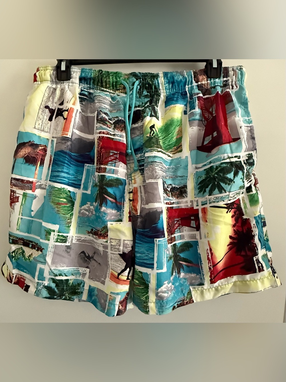 Islander Men's Surf Patchwork Swim Shorts - Teal, Red, Yellow